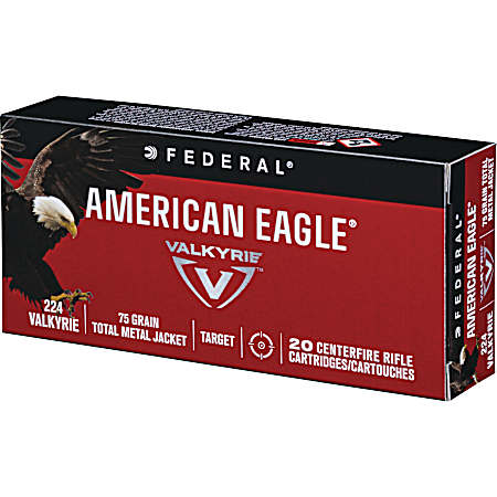 .22 Valkyrie American Eagle 75 Grain TMJ Centerfire Rifle Cartridges - 20 Rounds