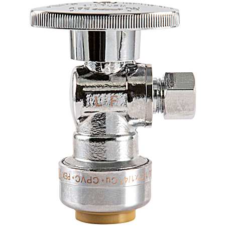 Chrome Push-to-Connect Angle Valve w/ 1/2 in Push Connect & 3/8 in OD