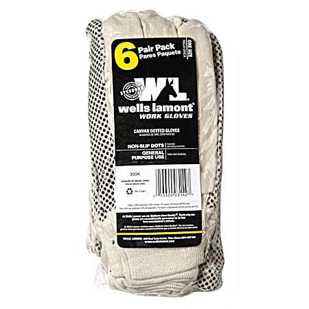 Men's White Hob Nob Canvas Gloves - 6 Pk