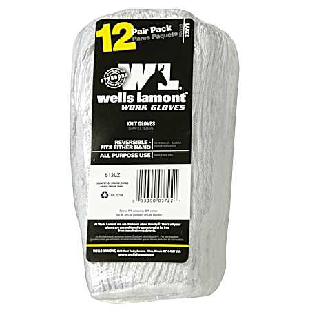 Men's White String Gloves - 12 Pk