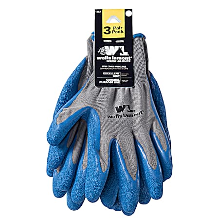 Men's Gray/Blue Latex Palm Dip Gloves - 3 Pk