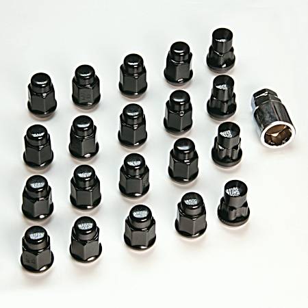 Lug-N-Lock 12mm Black Chrome Bulge Acorn Wheel Kit - 20 pc