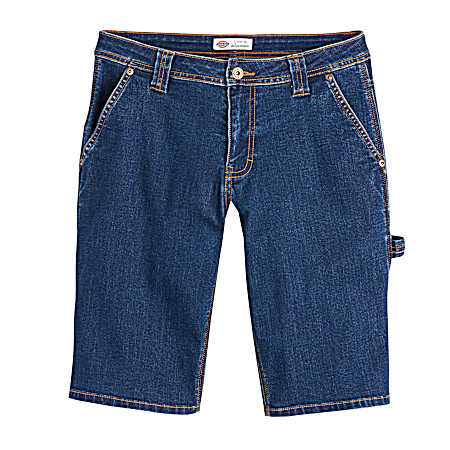 Women's Dark Stonewashed Flex Denim Relaxed Straight Fit Carpenter Shorts
