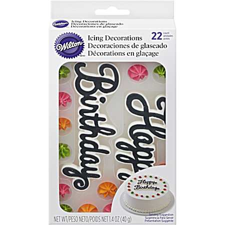 Happy Birthday Royal Icing Decorations - 22 ct