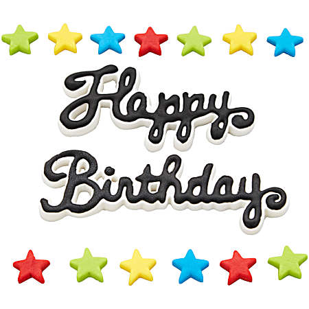 Happy Birthday Cake Topper Royal Icing Decorations - 15 Ct