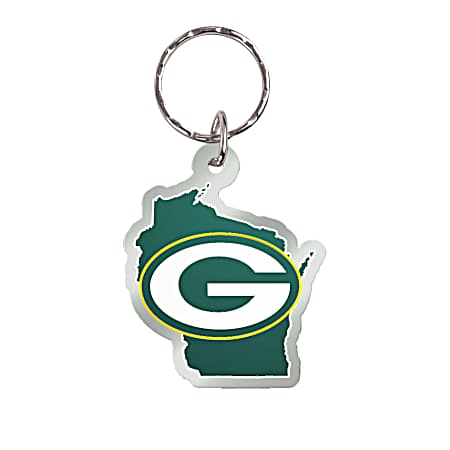 Green Bay Packers Metallic Acrylic Full Color Laser Cut State Key Ring