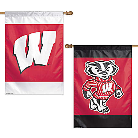 28 in x 40 in Wisconsin Badgers Red Logo Premium Vertical Flag