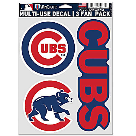Chicago Cubs Multi-Use Decals - 3 Fan Pack