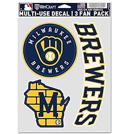 Milwaukee Brewers Multi-Use Decals - 3 Fan Pack