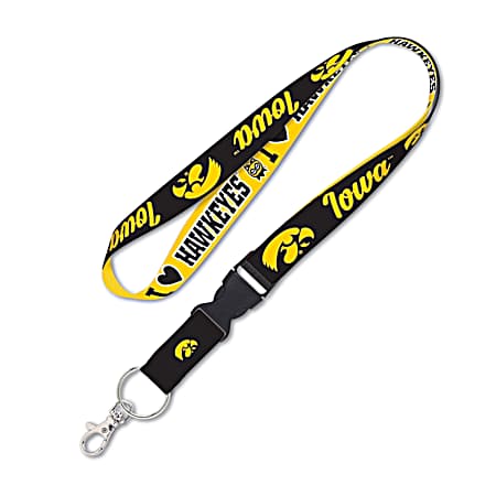 Iowa Hawkeyes Black/Yellow Lanyard w/ Detachable Buckle