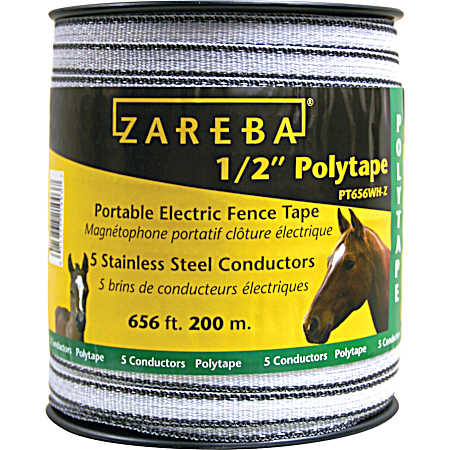 0.5 in X 656 ft White Electric Fence Polytape