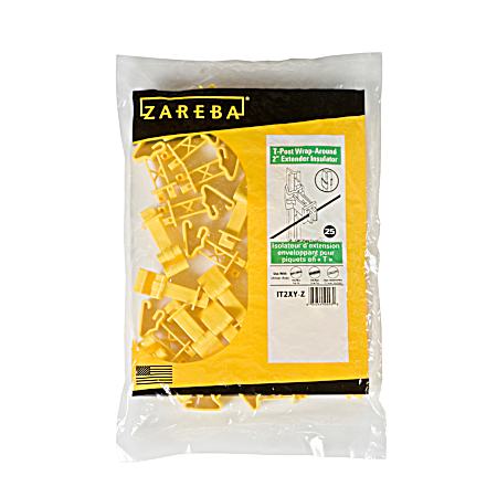 Yellow T-Post Insulators w/ 2 in Extender - 25 Pk