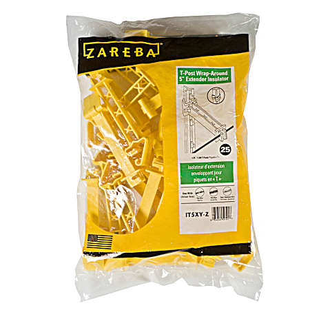 Yellow T-Post Insulators w/ 5 in Extender - 25 Pk