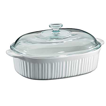 French White 4 Qt. Oval Casserole With Glass Lid