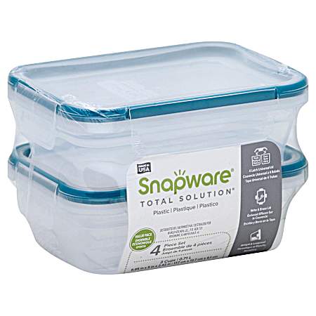 3-Cup Clear/Blue Total Solution Plastic Small Rectangle Food Storage Container - 2 pk