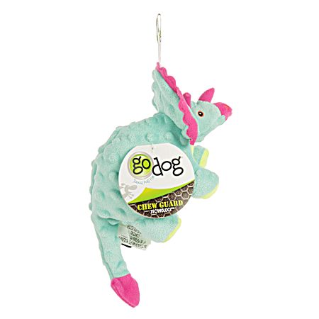 Small Teal Dinos Triceratops Plush Squeaker Dog Toy