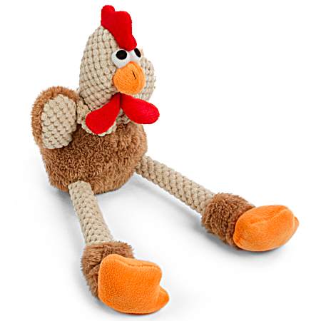 Checkers Skinny Brown Rooster Plush Squeaker Dog Toy