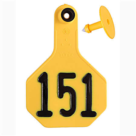 Medium Yellow Combo Numbered 151-175 3 Star Ear Tags - 25 Pk