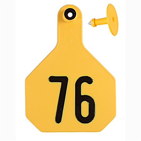 Large Yellow Combo Numbered 76-100 4 Star Ear Tags - 25 Pk