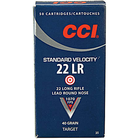 .22 LR 40 Gr Standard Velocity Rimfire Rifle Cartridges - 50 Rds