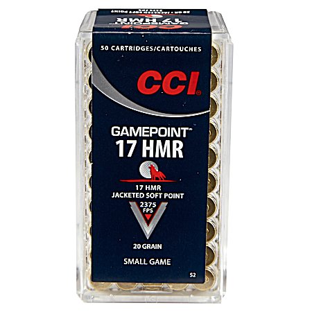 .17 HMR Gamepoint 20 Grain Small Game Cartridges - 50 Rounds