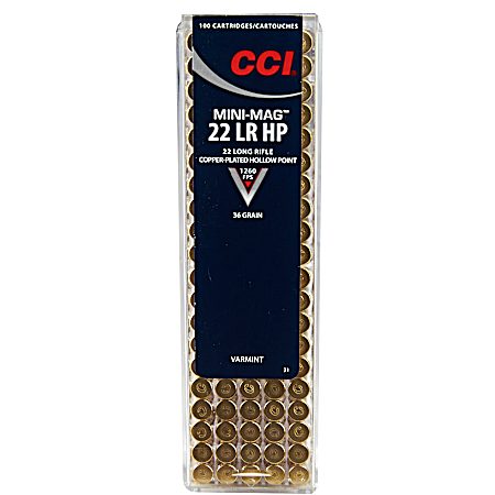 .22 LR Mini Mag 36 Grain HP Varmint Cartridges - 100 Rds