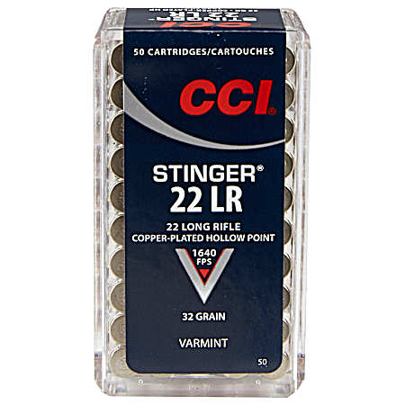 .22 LR Stinger 32 Grain Varmint Cartridges - 50 Rounds