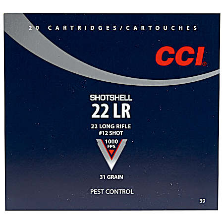 .22 LR Pest Control 31 Grain Rimfire Rifle Cartridges - 20 Rounds