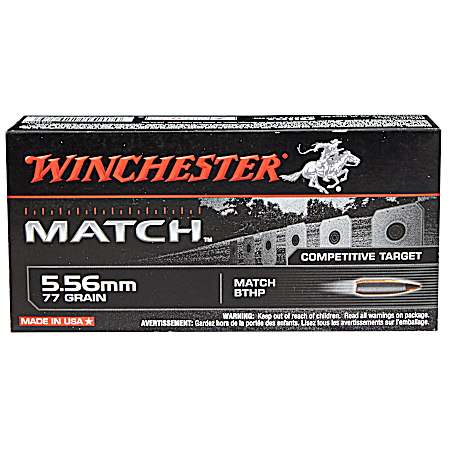 5.56 Match 77 Grain Competitive Target Rifle Cartridges - 20 Rounds