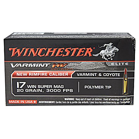 .17 WSM Varmint 20 Grain HV Poly Tip Rimfire Cartridges - 50 Rounds
