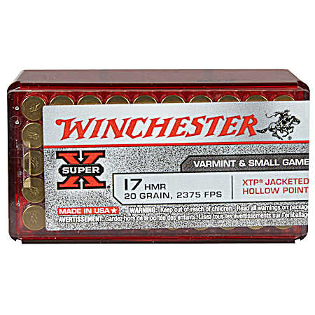 .17 HMR Super-X Varmint & Small Game  20 Grain Rimfire Cartridges - 50 Rounds
