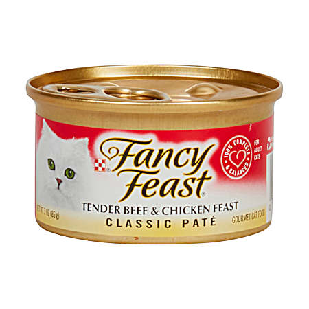 Fancy Feast Adult Tender Beef & Chicken Feast Classic Pate Wet Cat Food 3 oz