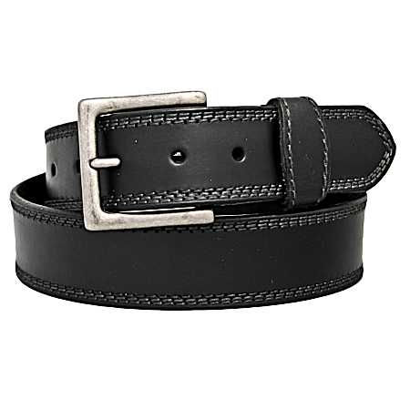 Men's Triple Stitch Black Leather Belt