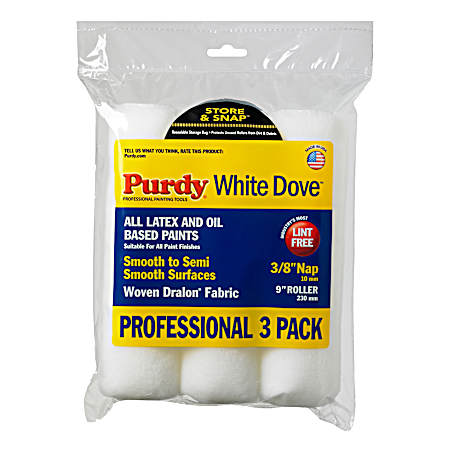 White Dove 9 in X 3/8 in Roller Cover - 3 Pk