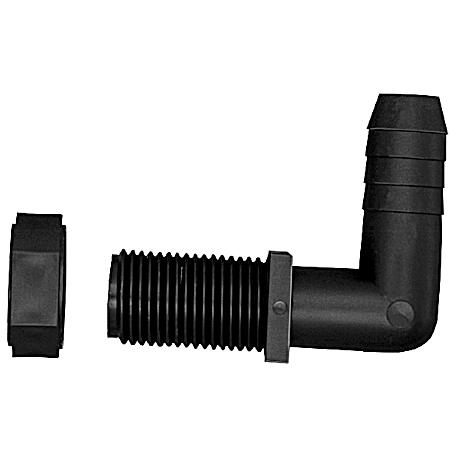 1-1/16 in Male UN x 3/8 in Hose Barb Black Polypropylene Elbow Nozzle Body w/ Nut
