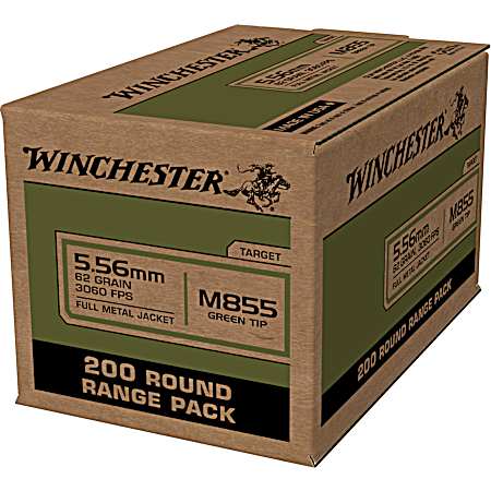 5.56mm USA M855 Green Tip 62 Grain FMJ Rifle Cartridges - 200 Rounds
