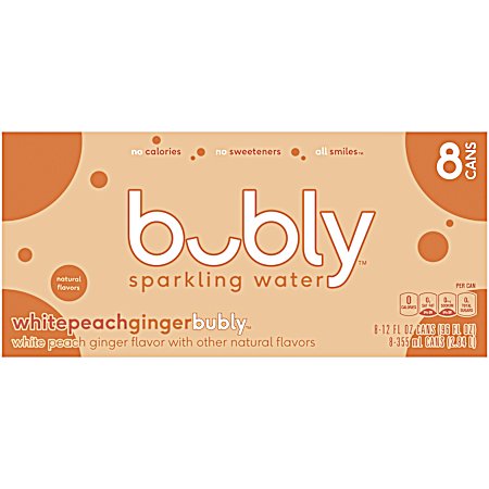12 oz White Peach Ginger Enhanced Sparkling Water - 8 pk