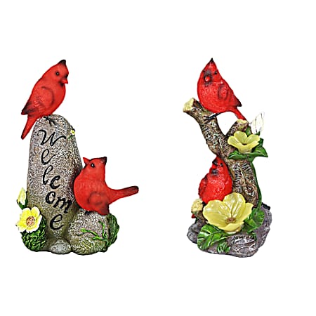 Solar Welcome Cardinals w/ Yellow Flowers Statue - Assorted