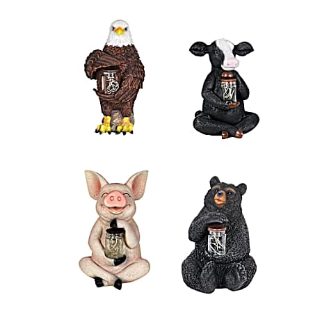 Solar Animal w/ Firefly Jar Statue - Assorted