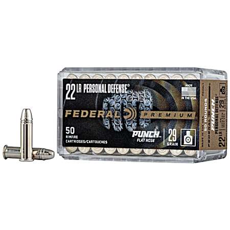 .22 LR Personal Defense Punch 29 Grain Rimfire Handgun Cartridges - 50 Rounds