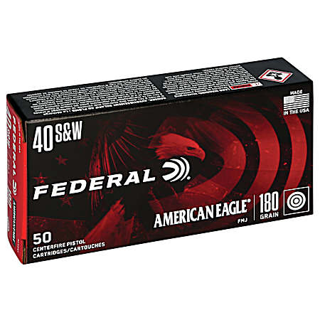 .40 S&W American Eagle 180 Grain FMJ Handgun Cartridges - 50 Rounds