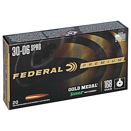 .30-06 Springfield Gold Medal Sierra MatchKing 168 Grain Centerfire Rifle Cartridges - 20 Rounds