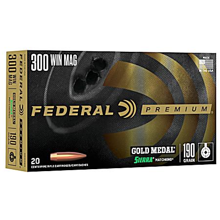 .300 Winchester Mag Gold Medal Sierra MatchKing 190 Grain Centerfire Rifle Cartridges - 20 Rounds