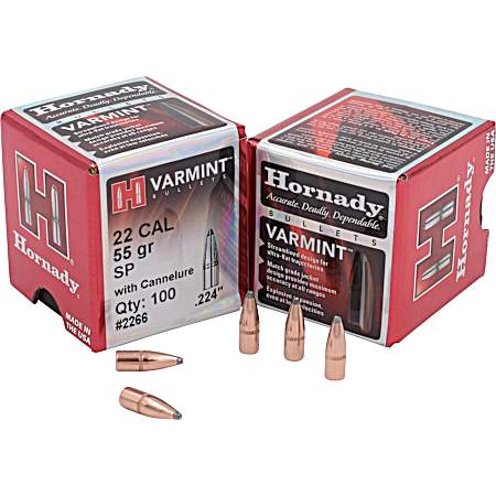 Hornady Varmint Rifle Bullets - 22 Caliber - 55 Grain - SP W/Cannelure