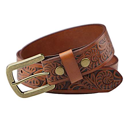 Men's Tan Morning Glory Tooled Embossed Belt