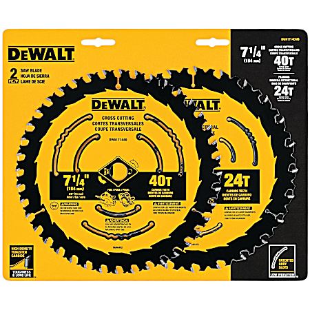 7-1/4 in 24T & 40T Saw Blade Combo Pack  - 2 Pk