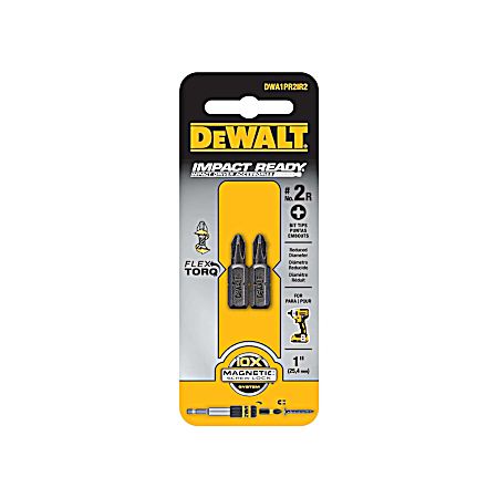 DeWalt Impact Ready Phillips Screwdriver Bit - Black Oxide - 1/4-in Hex Shank - #2 1-in - Pack of 2