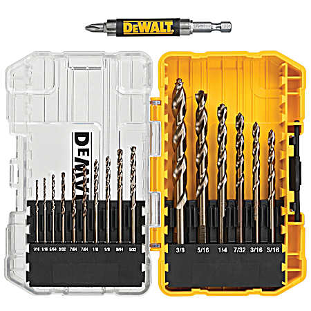 Assorted Gold Ferrous Coated Twist Drill Bit Set - 18 Pc