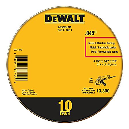 4-1/2 in Metal Cut-Off Wheel - 10 Pk