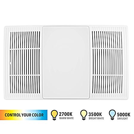 70/80 CFM Heater Exhaust Fan Cover/Grille w/ Dimmable LED & Color Adjustable CCT Lighting